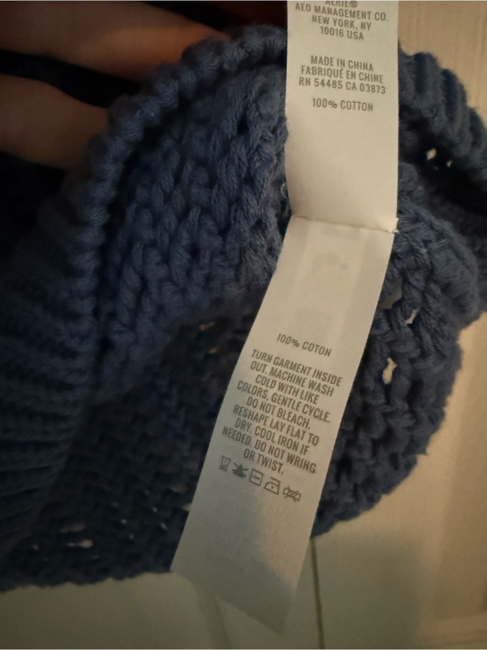 NWOT Aerie Offline Blue Crochet Open-Knit Sleeveless Sweater Vest Crew Neck AEO - Picture 8 of 8